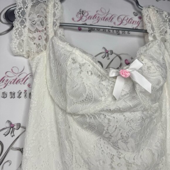 Sugar thrillz dolls kill milk maid dress lace white ribbon π bow rose bud - Picture 4 of 10